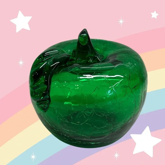Vintage Green Crackled Glass Apple Sculpture - Picture 11 of 12